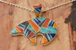 Calvin Begay Genuine Kingman Turquoise Sterling Silver Bear Pendant